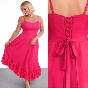 Hot pink corset bubble ruffle hem dress.  Maxi fitted- 10-12